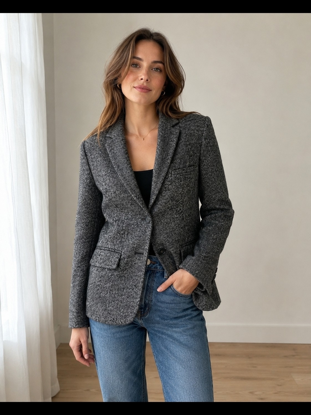 Wilfred Free Herringbone Wool Blend Tailored Blazer Jacket